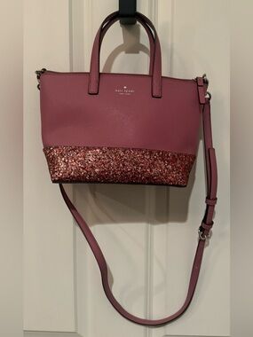 NWOT kate spade Rose Pink Glitter-Ina Greta Court Crossbody Handbag